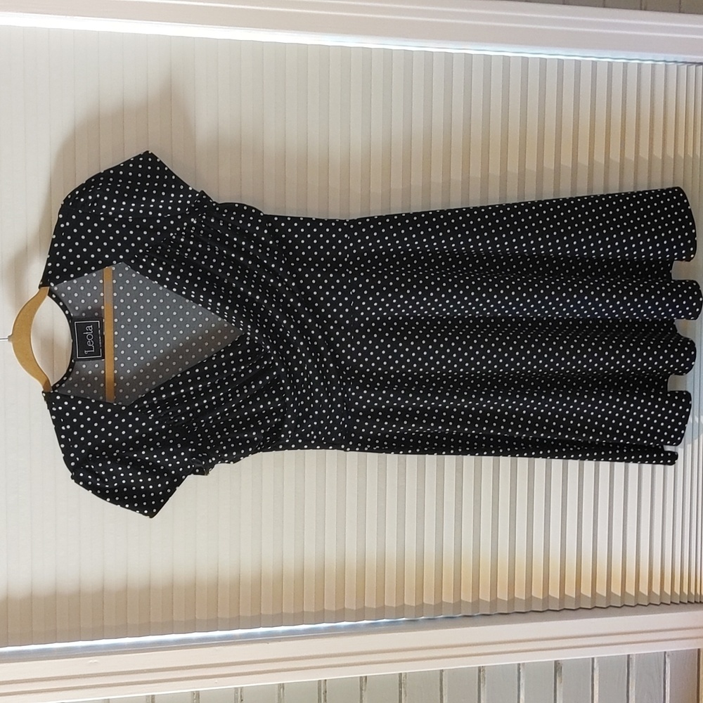 Leota black/white polka dot dress (L)